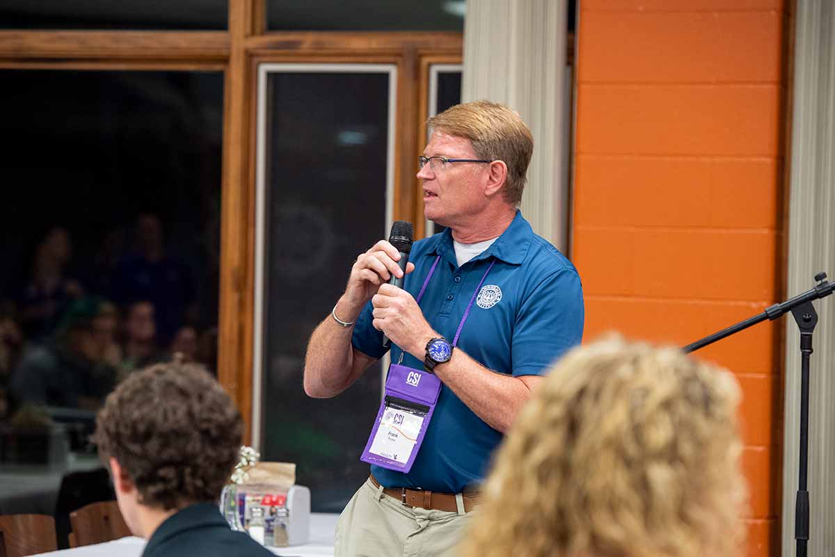 Frank Troyka discussing career paths with college students at the Conn-Selmer Institute.